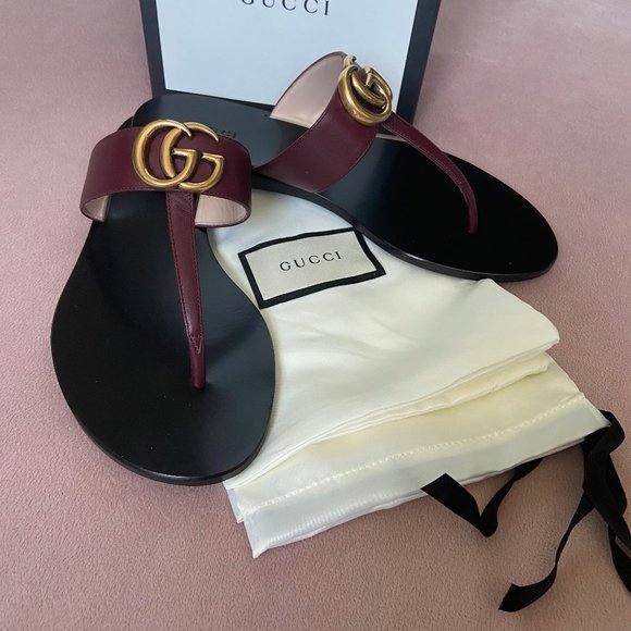 Gucci Leather thong sandal with Double G 37.5 - Picture 6 of 15